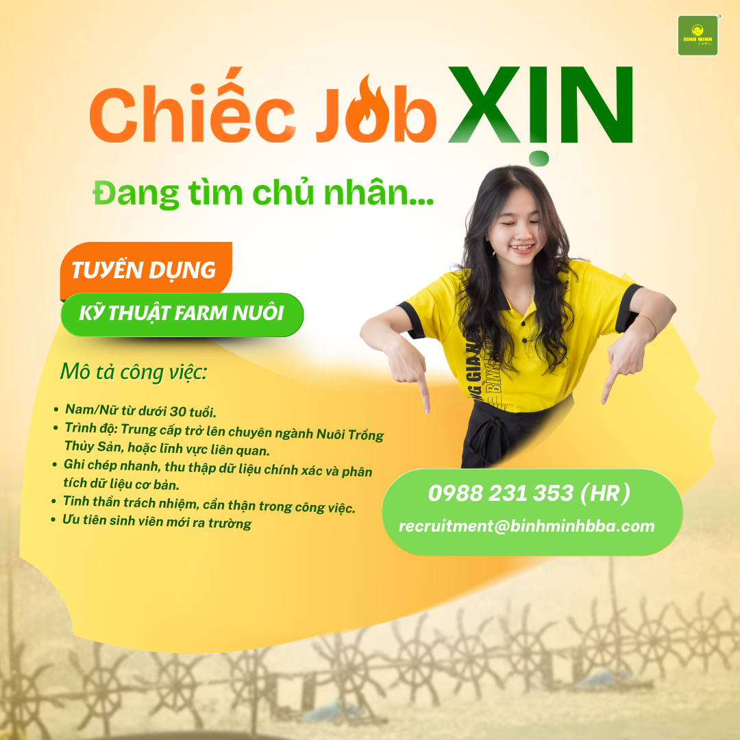 Bình Minh tuyển dụng Kỹ thuật farm nuôi 