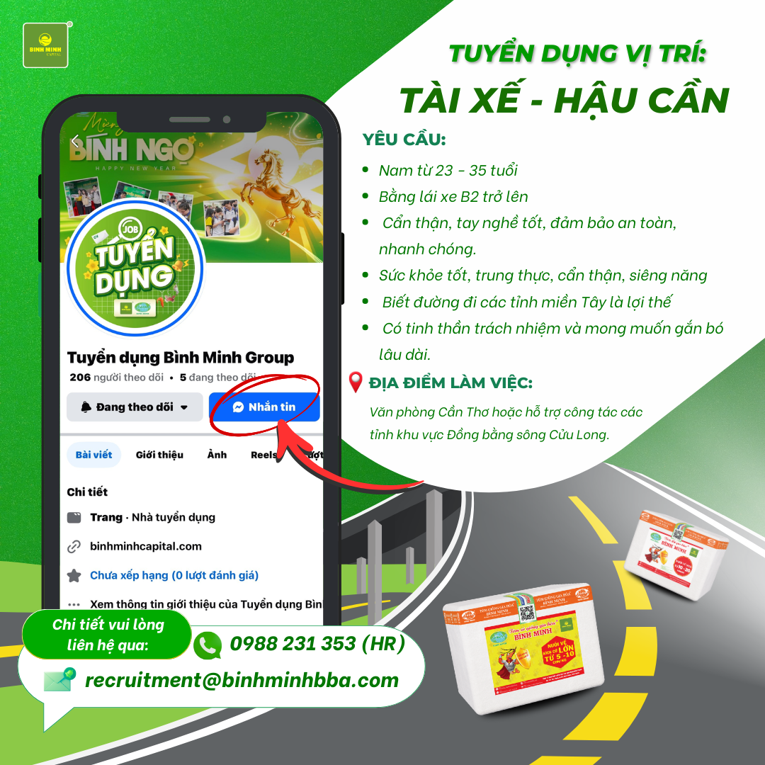 Bình Minh tuyển dụng TÀI XẾ – HẬU CẦN