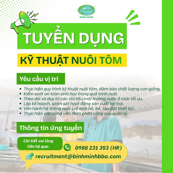 Tuyển dụng Kỹ thuật nuôi tôm | Kỹ thuật viên nuôi trồng thủy sản tại Cần Thơ Picture3